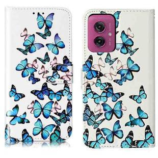 For Motorola Moto G55 Colored Drawing Marble Pattern Leather Phone Case(Little Blue Butterflies)