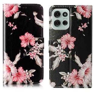 For Motorola Moto G75 Colored Drawing Marble Pattern Leather Phone Case(Azalea)