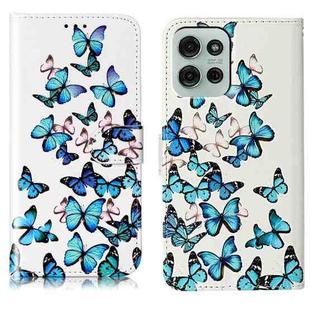 For Motorola Moto G75 Colored Drawing Marble Pattern Leather Phone Case(Little Blue Butterflies)