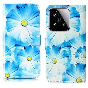 For Xiaomi 15 Colored Drawing Marble Pattern Leather Phone Case(Blue Flower)