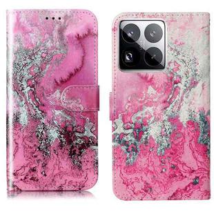 For Xiaomi 15 Pro Colored Drawing Marble Pattern Leather Phone Case(Pink Seawater)