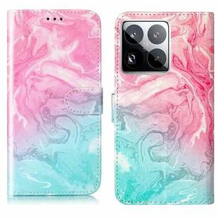 For Xiaomi 15 Pro Colored Drawing Marble Pattern Leather Phone Case(Pink Green Marble)