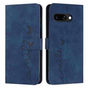 For Google Pixel 9a Skin Feel Heart Embossed Leather Phone Case with Long Lanyard(Blue)