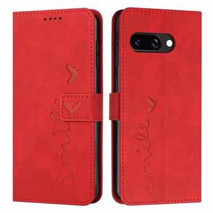 For Google Pixel 9a Skin Feel Heart Embossed Leather Phone Case with Long Lanyard(Red)