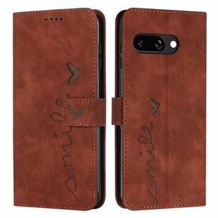 For Google Pixel 9a Skin Feel Heart Embossed Leather Phone Case with Long Lanyard(Brown)