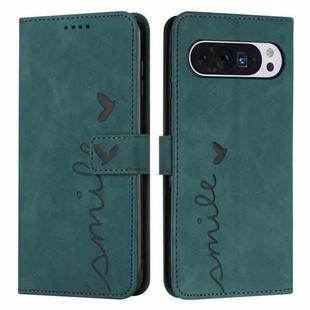 For Google Pixel 10 / 10 Pro Skin Feel Heart Embossed Leather Phone Case with Long Lanyard(Green)