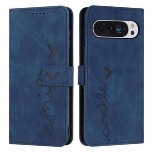 For Google Pixel 10 Pro XL Skin Feel Heart Embossed Leather Phone Case with Long Lanyard(Blue)