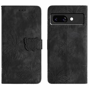 For Google Pixel 9a Skin-feel Embossed Butterfly Leather Phone Case(Black)