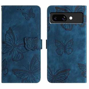 For Google Pixel 9a Skin-feel Embossed Butterfly Leather Phone Case(Blue)