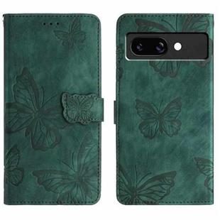 For Google Pixel 9a Skin-feel Embossed Butterfly Leather Phone Case(Green)