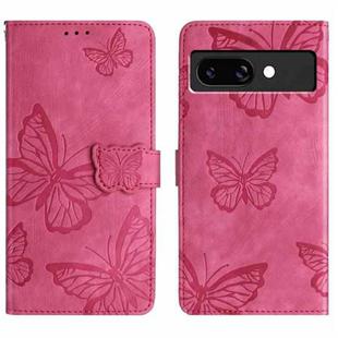 For Google Pixel 9a Skin-feel Embossed Butterfly Leather Phone Case(Rose Red)