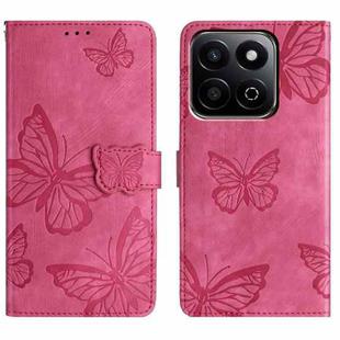 For Honor X7C 4G / 200 Smart Skin-feel Embossed Butterfly Leather Phone Case(Rose Red)