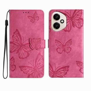 For Honor 400 Global Skin-feel Embossed Butterfly Leather Phone Case(Rose Red)
