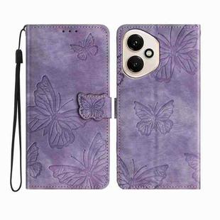 For Honor 400 Global Skin-feel Embossed Butterfly Leather Phone Case(Purple)