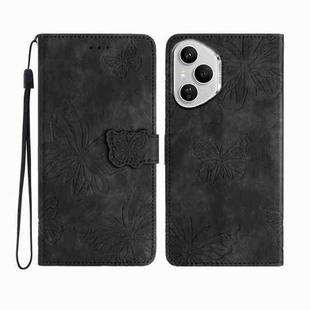 For Honor 400 Pro Global Skin-feel Embossed Butterfly Leather Phone Case(Black)