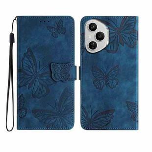For Honor 400 Pro Global Skin-feel Embossed Butterfly Leather Phone Case(Blue)