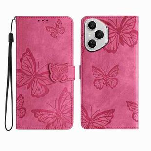 For Honor 400 Pro Global Skin-feel Embossed Butterfly Leather Phone Case(Rose Red)