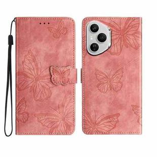 For Honor 400 Pro Global Skin-feel Embossed Butterfly Leather Phone Case(Pink)