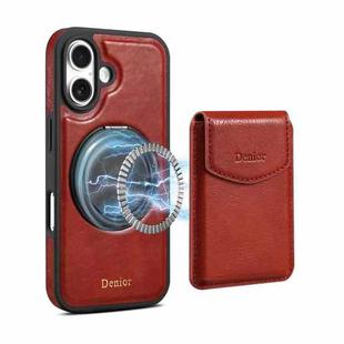 For iPhone 16 Denior D22 Genuine Leather MagSafe Holder Detachable Card Slot Phone Case(Brown)