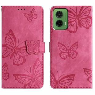 For Motorola Moto G35 Skin-feel Embossed Butterfly Leather Phone Case(Rose Red)