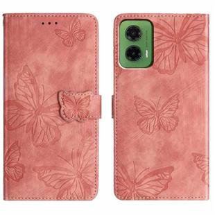 For Motorola Moto G35 Skin-feel Embossed Butterfly Leather Phone Case(Pink)