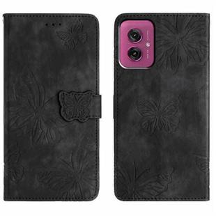 For Motorola Moto G55 Skin-feel Embossed Butterfly Leather Phone Case(Black)