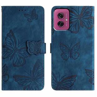 For Motorola Moto G55 Skin-feel Embossed Butterfly Leather Phone Case(Blue)