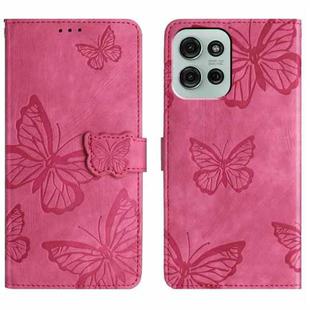 For Motorola Moto G75 Skin-feel Embossed Butterfly Leather Phone Case(Rose Red)