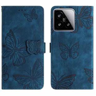 For Xiaomi 15 Skin-feel Embossed Butterfly Leather Phone Case(Blue)