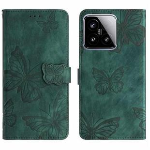 For Xiaomi 15 Skin-feel Embossed Butterfly Leather Phone Case(Green)