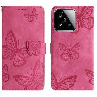For Xiaomi 15 Skin-feel Embossed Butterfly Leather Phone Case(Rose Red)