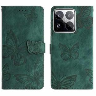 For Xiaomi 15 Pro Skin-feel Embossed Butterfly Leather Phone Case(Green)
