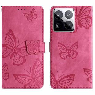For Xiaomi 15 Pro Skin-feel Embossed Butterfly Leather Phone Case(Rose Red)