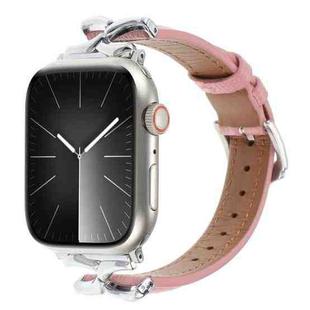 For Apple Watch 46mm / 49mm / 45mm / 44mm X-shaped Buckle Genuine Leather Watch Band(Pink)