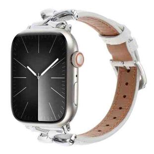 For Apple Watch 46mm / 49mm / 45mm / 44mm X-shaped Buckle Dot Texture Genuine Leather Watch Band(White)