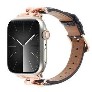 For Apple Watch 42mm / 41mm / 40mm / 38mm X-shaped Buckle Dot Texture Genuine Leather Watch Band(Black)