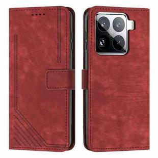 For Xiaomi 15 Pro Skin Feel Stripe Pattern Leather Phone Case with Lanyard(Red)