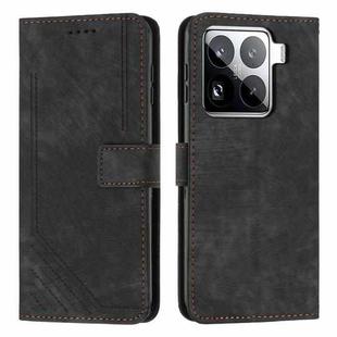 For Xiaomi 15 Pro Skin Feel Stripe Pattern Leather Phone Case with Lanyard(Black)