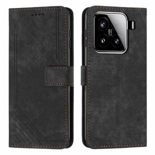 For Xiaomi 15 Skin Feel Stripe Pattern Leather Phone Case with Lanyard(Black)
