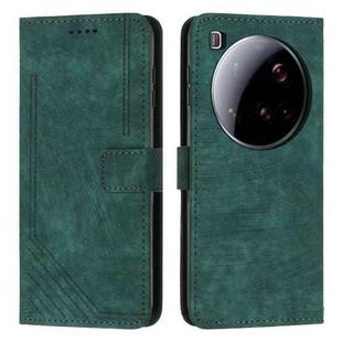For Xiaomi 15 Ultra Skin Feel Stripe Pattern Leather Phone Case with Lanyard(Green)