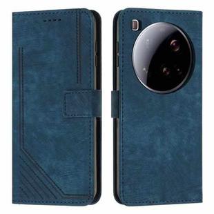 For Xiaomi 15 Ultra Skin Feel Stripe Pattern Leather Phone Case with Lanyard(Blue)