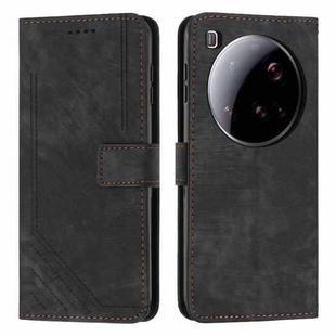 For Xiaomi 15 Ultra Skin Feel Stripe Pattern Leather Phone Case with Lanyard(Black)