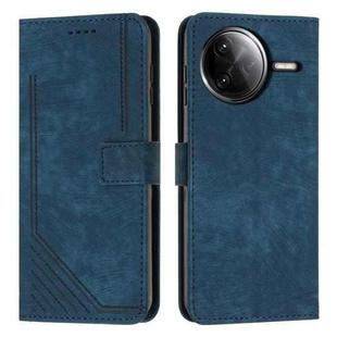 For Xiaomi Poco F7 Pro / F7 Ultra Skin Feel Stripe Pattern Leather Phone Case with Lanyard(Blue)