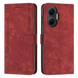 For Xiaomi Poco F7 Skin Feel Stripe Pattern Leather Phone Case with Lanyard(Red)