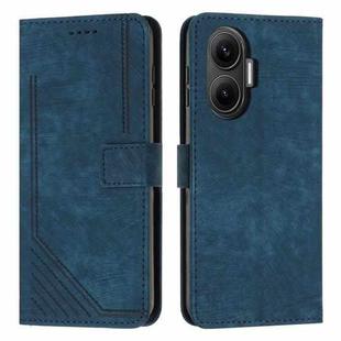 For Xiaomi Poco F7 Skin Feel Stripe Pattern Leather Phone Case with Lanyard(Blue)
