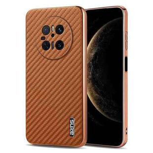 For Huawei Mate 70 AZNS Electroplated Edge Carbon Fiber Texture Phone Case(Brown)