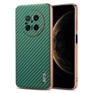 For Huawei Mate 70 AZNS Electroplated Edge Carbon Fiber Texture Phone Case(Green)