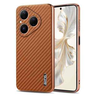 For Huawei Pura 80 5G AZNS Electroplated Edge Carbon Fiber Texture Phone Case(Brown)