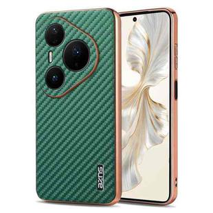 For Huawei Pura 80 Pro / Pro+ 5G AZNS Electroplated Edge Carbon Fiber Texture Phone Case(Green)