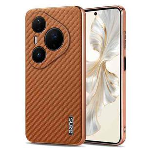 For Huawei Pura 80 Ultra 5G AZNS Electroplated Edge Carbon Fiber Texture Phone Case(Brown)